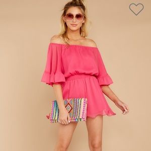 hot pink off the shoulder romper